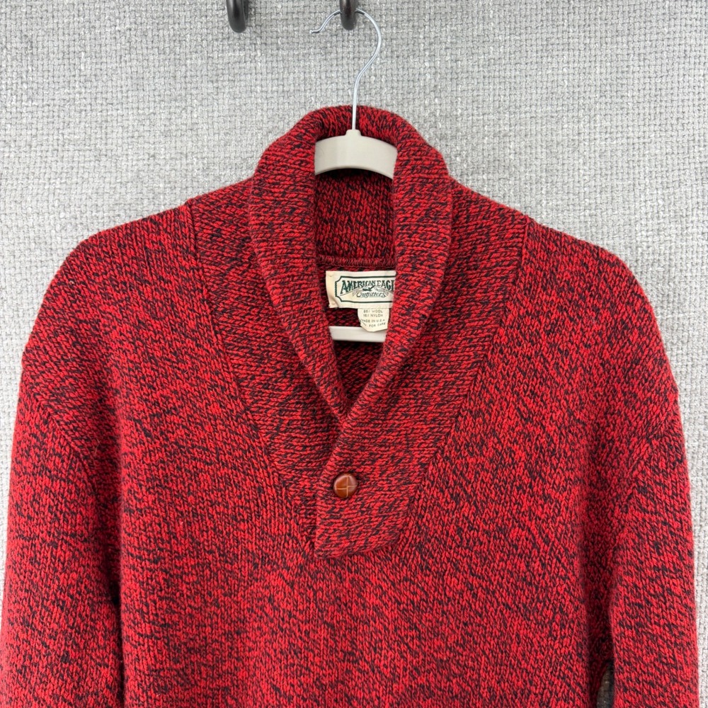 American Eagle Vintage Men's M Wool Blend Shawl Collar Sweater Red Marled Preppy